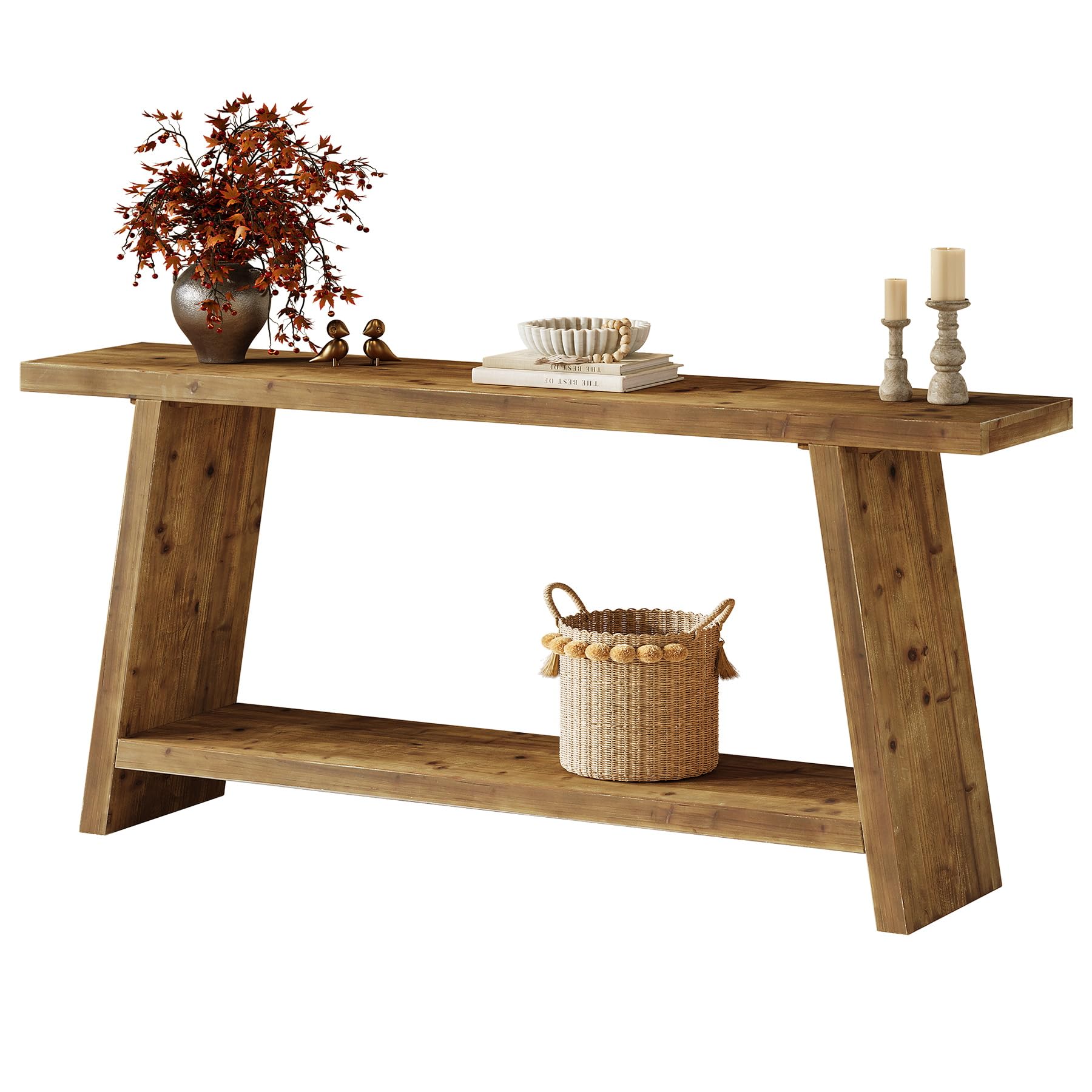 70.9" Solid Wood Console Table with 2-Tier Storage - Farmhouse Entryway Table