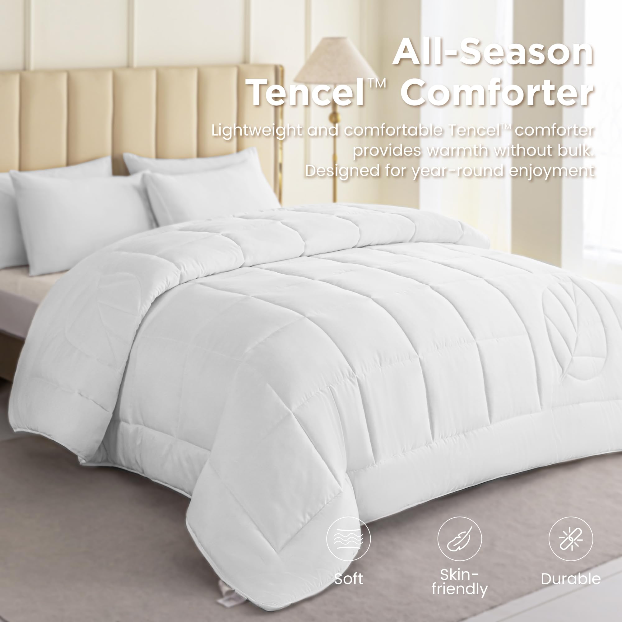 Tencel Lyocell Bed Comforter King, Cooling Lightweight All-Season Fluffy Comforter King