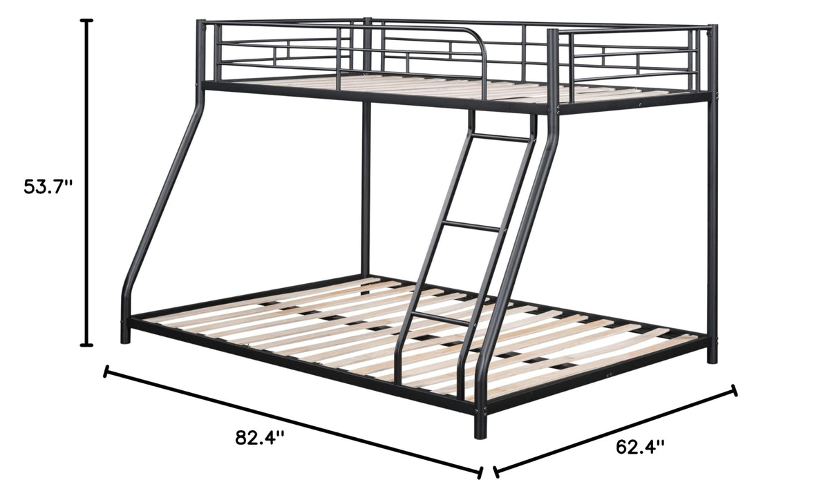 Twin Over Queen Bunk Bed w/Ladder and Safety Guardrail for Kids Teens Adults,Heavy-Duty Sturdy Bunk Bed,No Box Spring Needed,Black