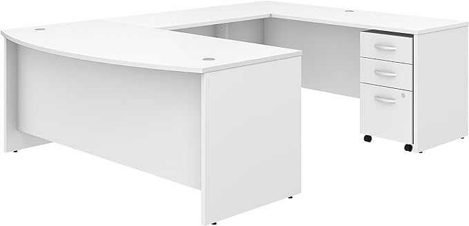 72W 3 Position Sit to Stand L Shaped Desk with Hutch and File Cabinet in White