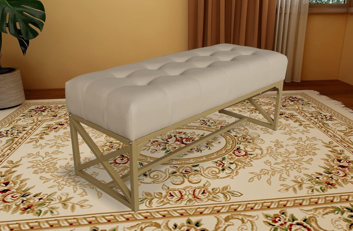 Modern Faux Leather Bench, 40.2 Inches, Gold