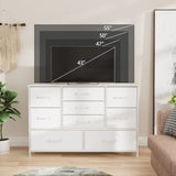 White Dresser with 9 Large Drawers for 55'' Long TV Stand Entertainment Center