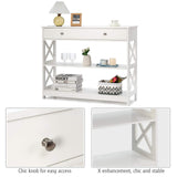 3-Tier Console Table with Drawers, Compact Sofa Table with 2 Shelves and Spacious Desktop,