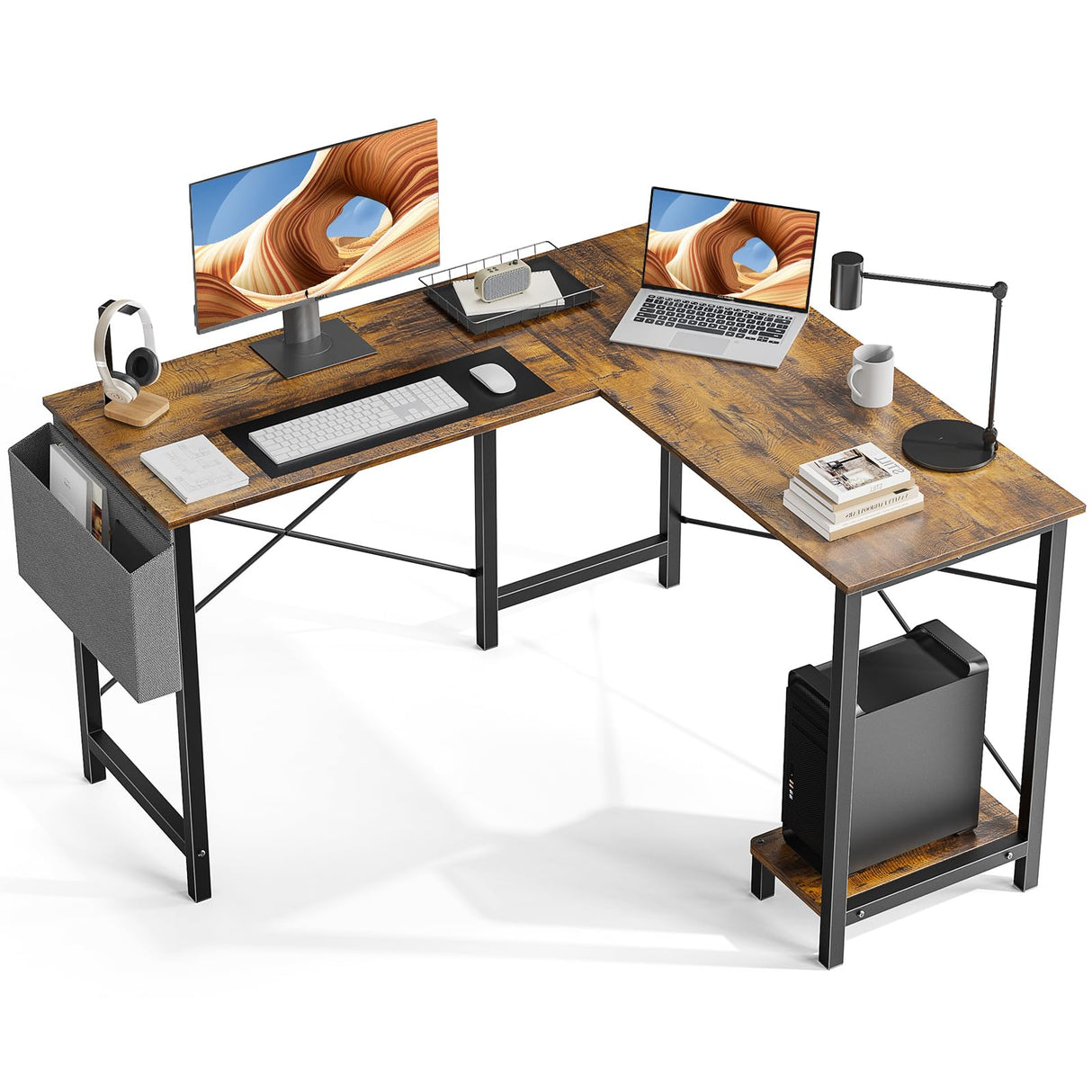 L Shaped Computer Desk Gaming Corner 50 Inch Writing PC Wooden Table