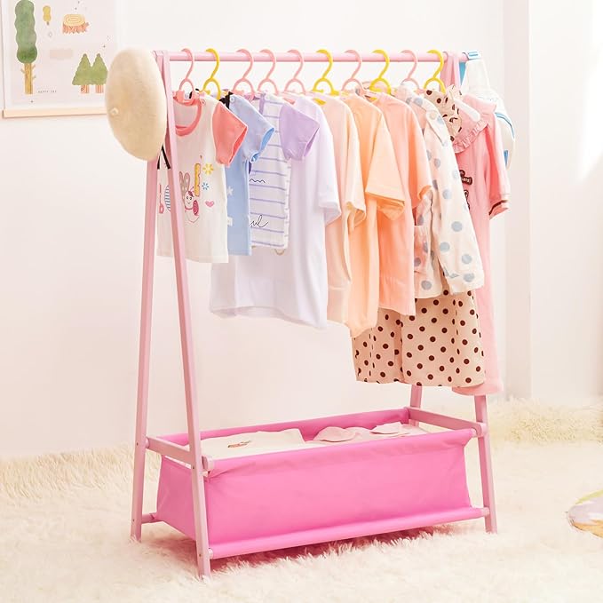 Kids Clothing Rack with Storage Box, Dress up Holder, Child Garment Stand