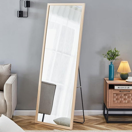 Full Length Mirror with Stand,Modern Full Length Mirror Black Solid Wood Thickened Frame Rectangle Floor Mirror Full Body Mirror Wall Mirror Dressing Mirror 65" x 22.8" (Black)