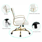 Mid-Back Ergonomic Office Chair - White Leather with Lumbar Support