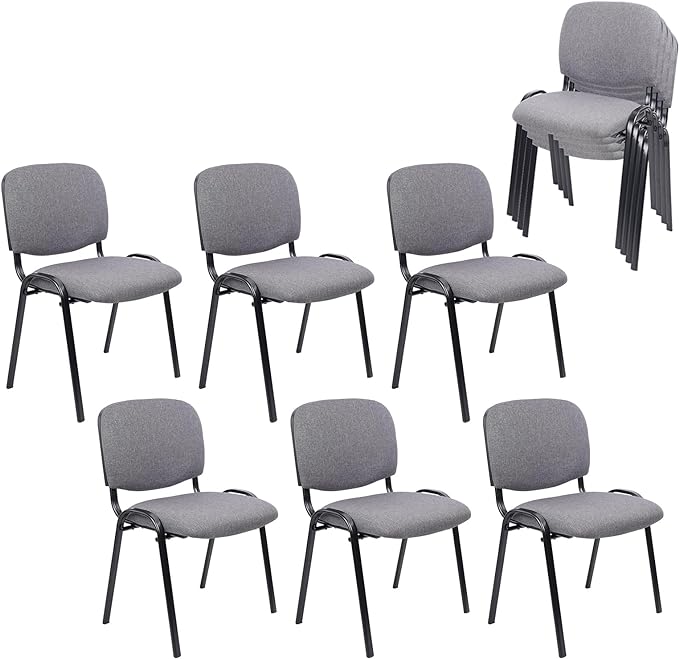 Set of 5 Pack Waiting Room Chairs Fabric Grey Stackable Chairs Metal Frame