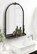 Arched Mirror with Shelf - 21x28 Antique Black