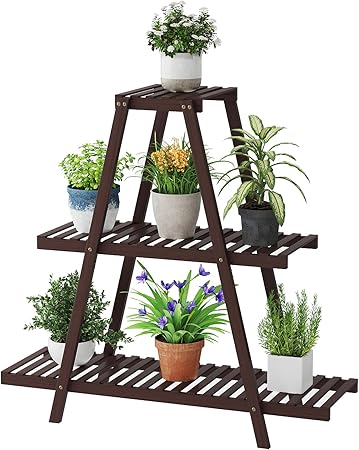 Plant Stand For Indoor Outdoor Tiered Plant Shelf 3 Tier 8 Potted Bamboo