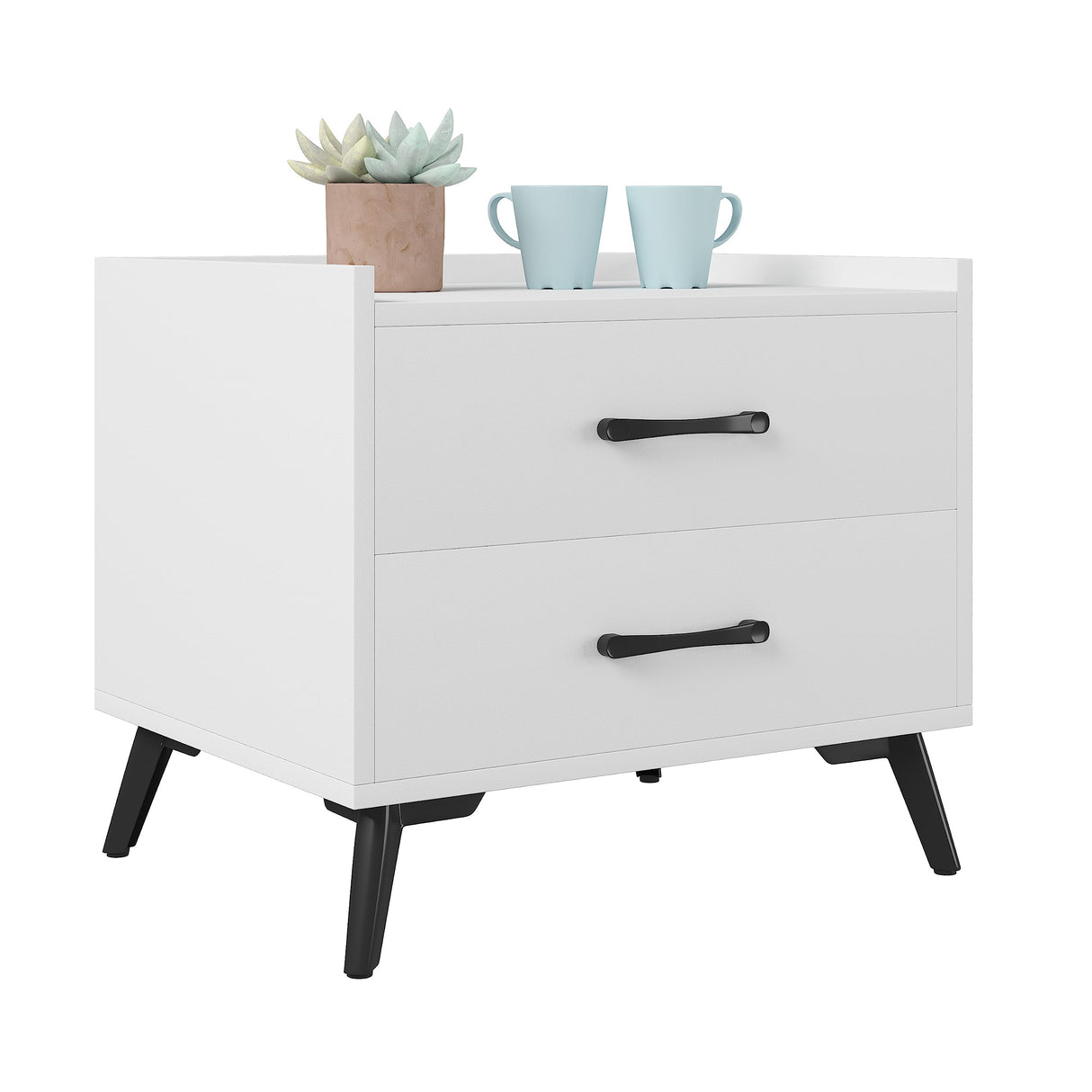 White Nightstand with 2 Storage Drawer,Modern Classics Bedside Table