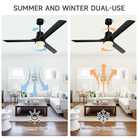 Ceiling Fans with Lights and Remote,52”Black Indoor and Outdoor Ceiling Fan,Modern