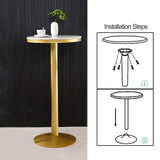 Round Bar Table Bistro Pub Cocktail Table Marble Top Table with Gold Metal Base