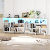 10 Cube Book Shelf with LED Lights, 3-Tier White Bookcase with Solid Wood Legs