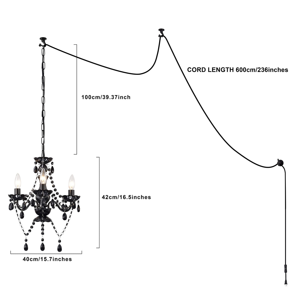 Plug in Chandelier Acrylic Crystals Chandelier Lighting 3 Light Hanging Light Fixtures