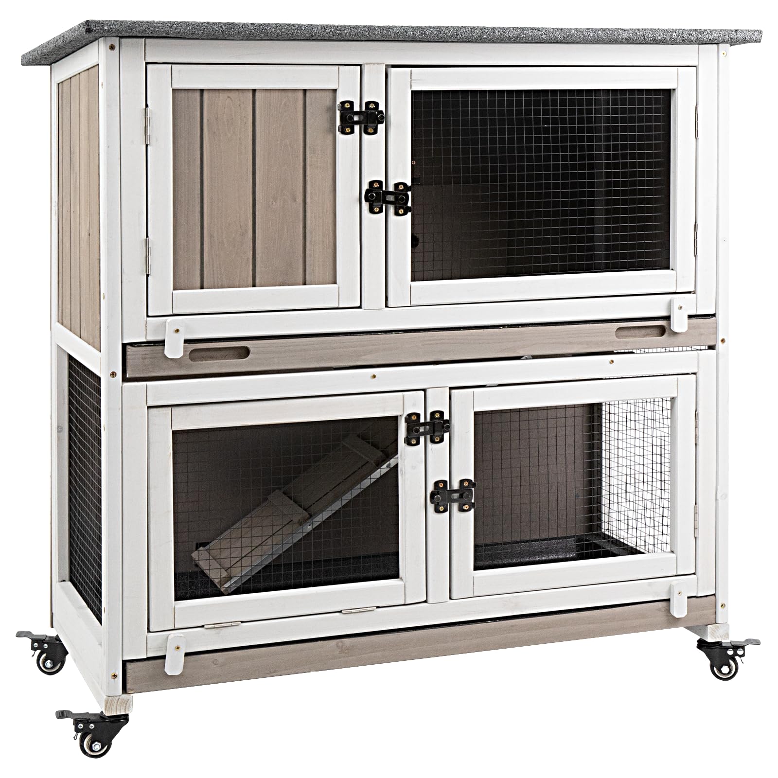 36"L Rabbit Hutch Indoor Wooden 2 Story Bunny Hutch Rabbit Cage
