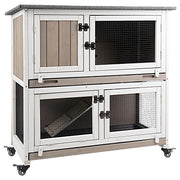 36"L Rabbit Hutch Indoor Wooden 2 Story Bunny Hutch Rabbit Cage