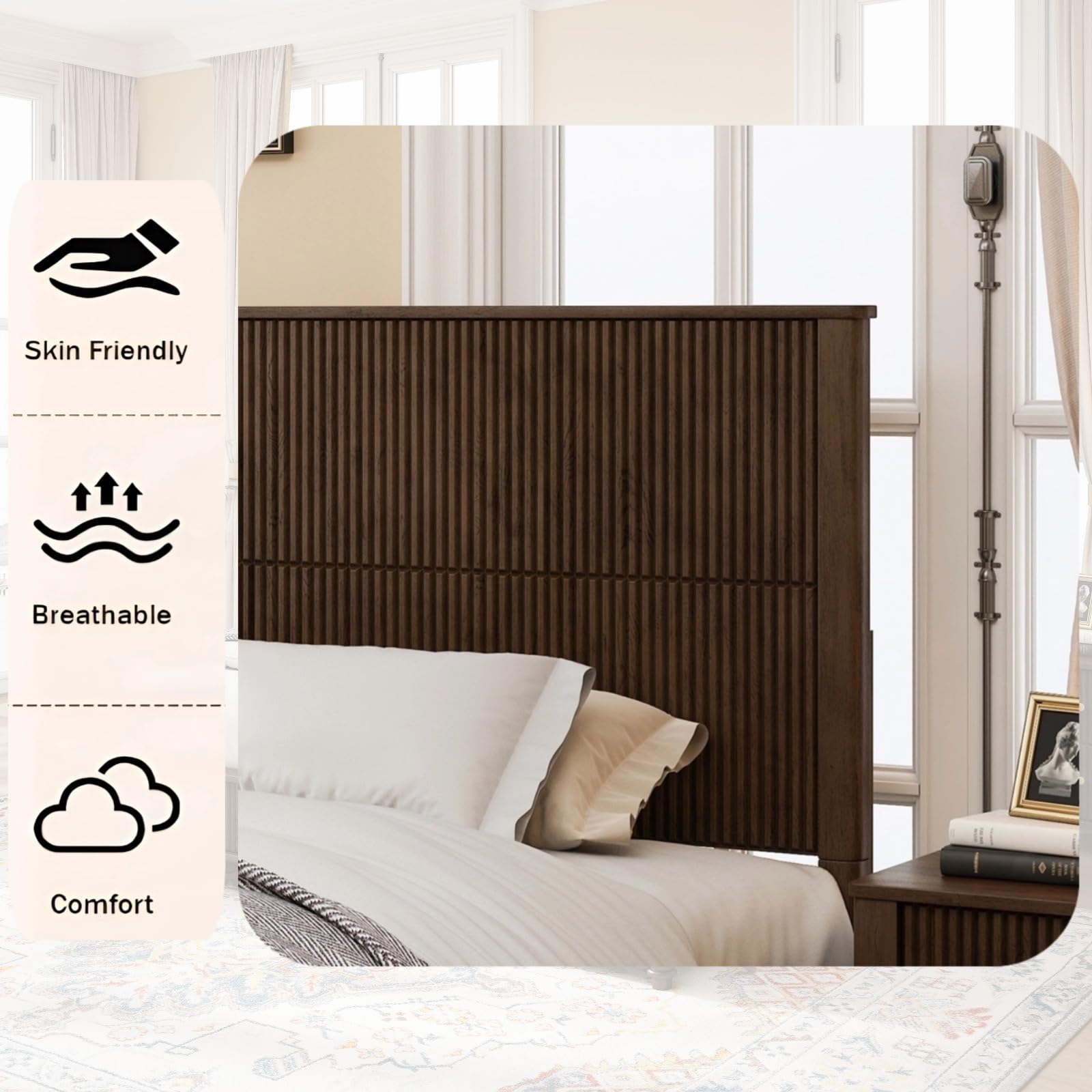 King Size Platform Bed Frame with Headboard - Walnut Finish