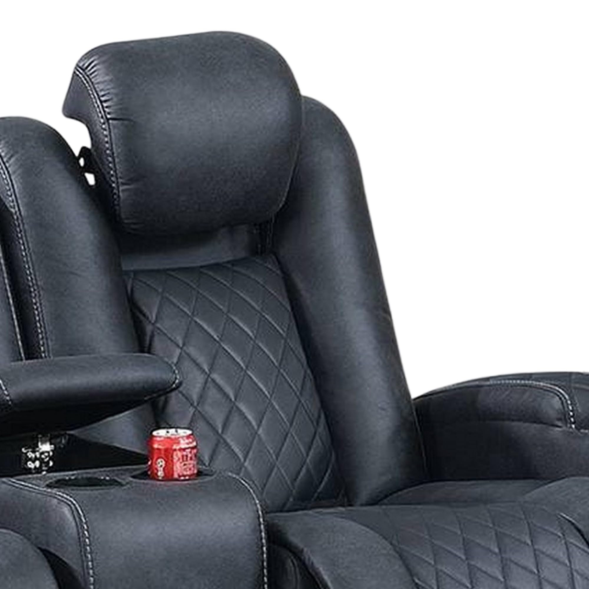72 Inch Power Reclining Loveseat, Lift Top Storage Console, Blue