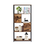 Bookshelf,4-Tier Book Shelf with 2 Storage Drawers and 1 Cabinet, Metal Frame Open Bookcase,Rustic Brown