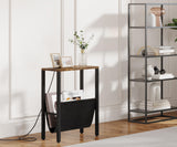 Narrow Side Table with Charging Station, Small End Table