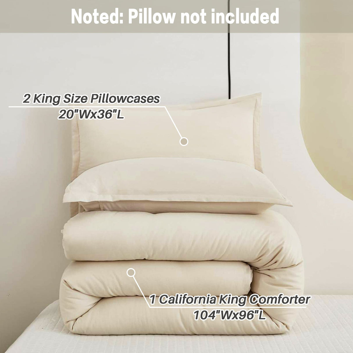 Beige Comforter Set California King Size, 3 Pieces Cal King Lightweight Solid Bedding