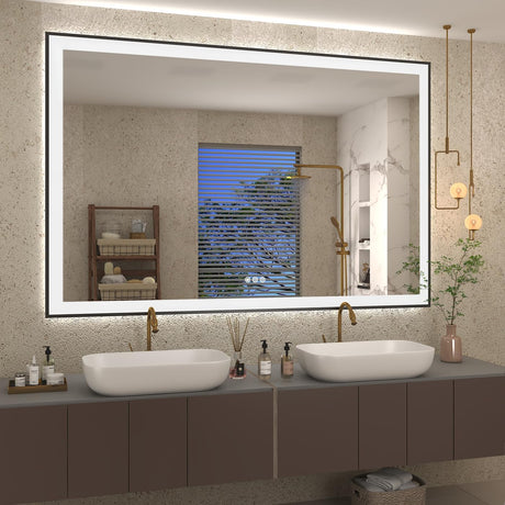 60x 40 Black Framed LED Bathroom Mirrors Over Sink, Smart Vanity Mirrors with Lights,