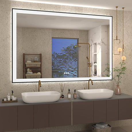 60x 40 Black Framed LED Bathroom Mirrors Over Sink, Smart Vanity Mirrors with Lights,