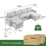 U Shaped Convertible Sleeper Sofa Bed, 108" Sectional Couch for