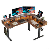 Triple Motor L Shaped Stadning Desk with LED Strip & Power Outrlets，63 inches Height