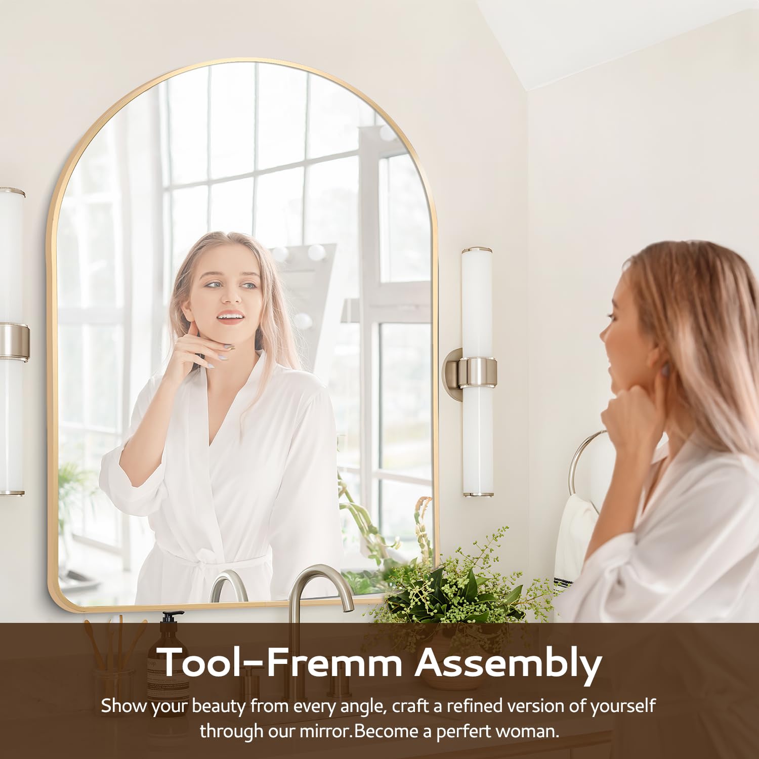 Glod Mirror 24"x36" Arched Mirror Glod Vanity Wall Mirror, Wall Mounted