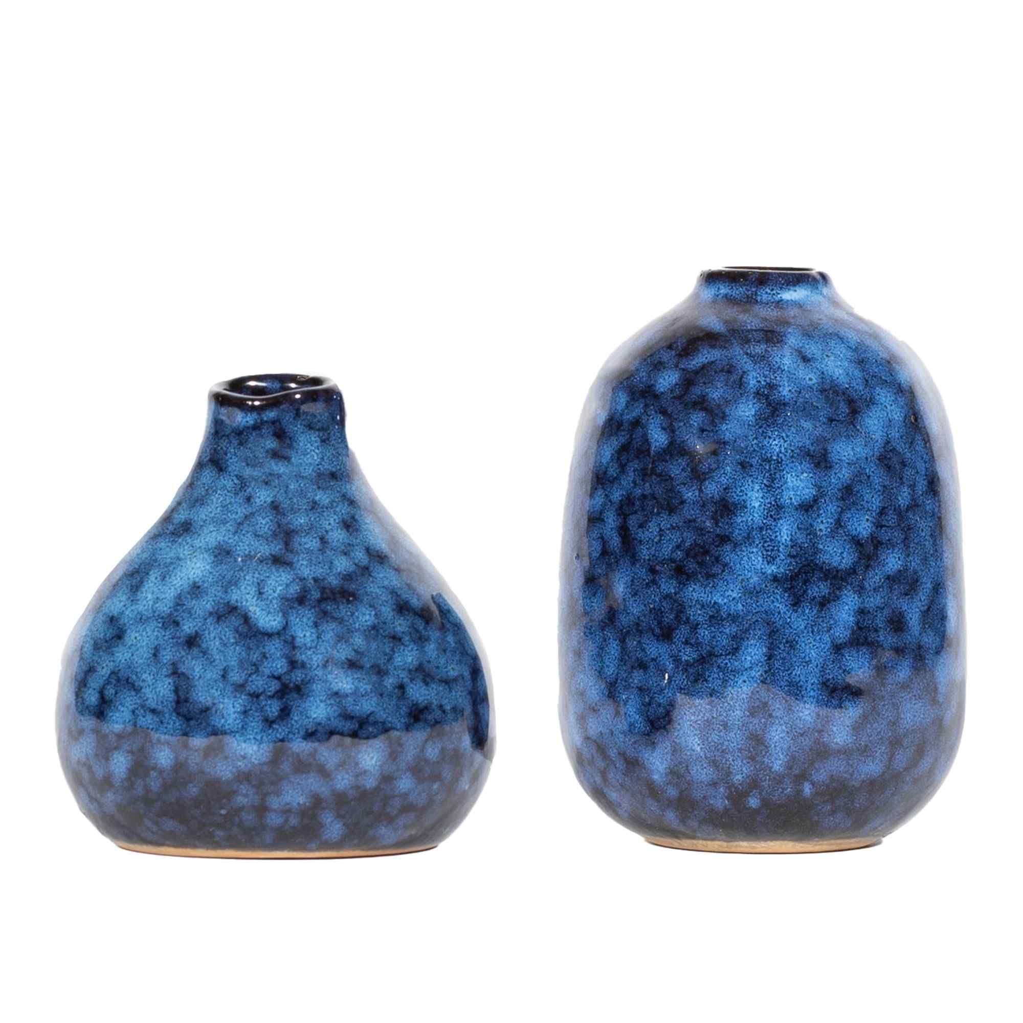Set of 2 Blue Ceramic Decorative Vases 5"