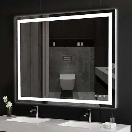 55x28 Inch LED Bathroom Mirror - Anti-Fog, Stepless Dimmable - Bathroom Mirror with Lights - 3 Color