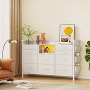 White Dresser with Charging Station and LED Lights, Dresser for Bedroom with 10 Drawers