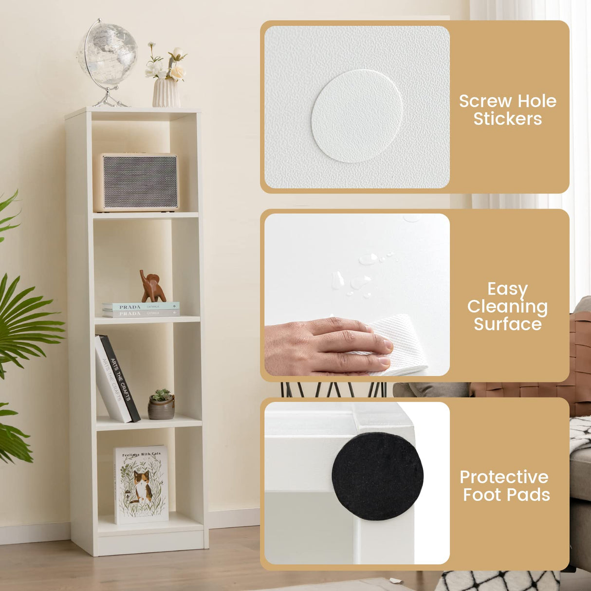 Vertical Bookcase, 56” Tall Narrow Freestanding Bookshelf with Anti-toppling Fittings,