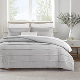 Grey Queen Comforter Set - 3 Pieces Pinch Pleat Bed Set, Down Alternative Bedding Sets