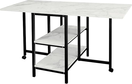 Folding Dining Table with 2 Storage Open Shelf,Drop Leaf Extension Dining Table,