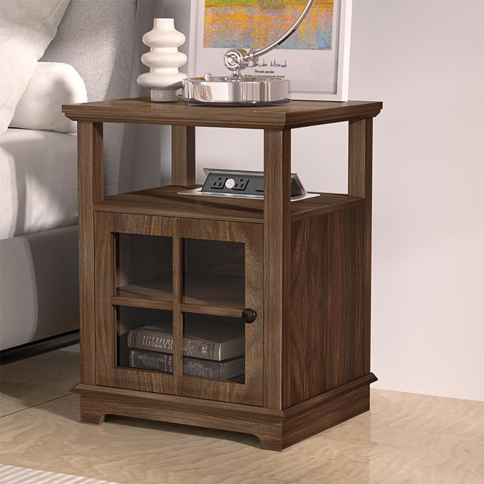 End Table with Charging Station, Side Table with Storage