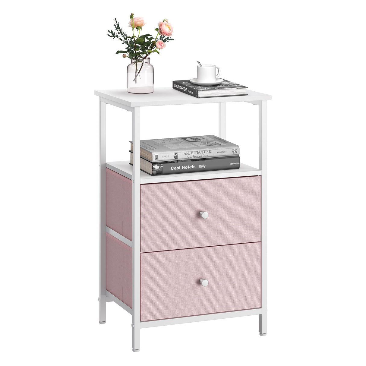 Nightstand, Side Table with 2 Fabric Drawers
