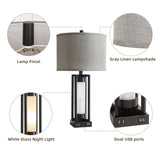 Set of 2 Modern Table Lamp for Living Room with 2 USB Ports, Contemporary Nightstand