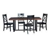 Barnes 5-Piece Rustic Metal and Wood Dining Table with X-Back Chairs, Set of 5,