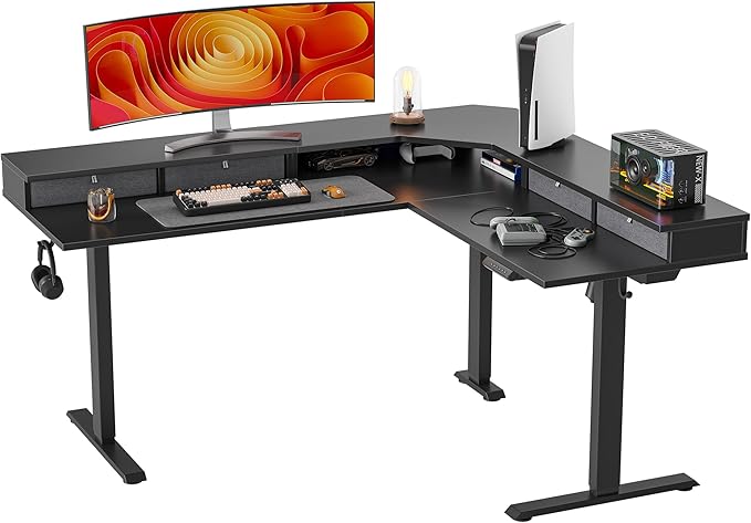 63" L Shaped Standing Desk with 4 Drawers, Electric Standing Gaming Desk Adjustable