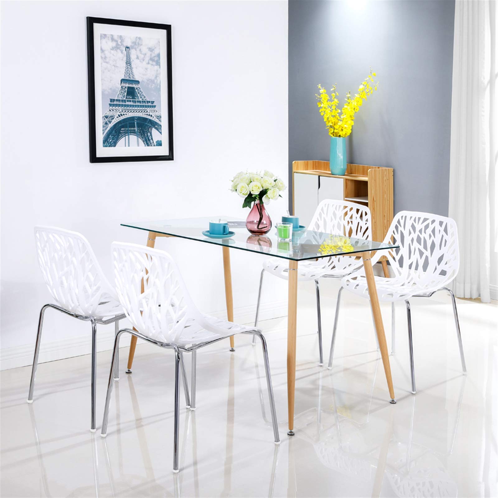 Mid Century Modern Dining Chairs Set of 4, Stackable Plastic Chair