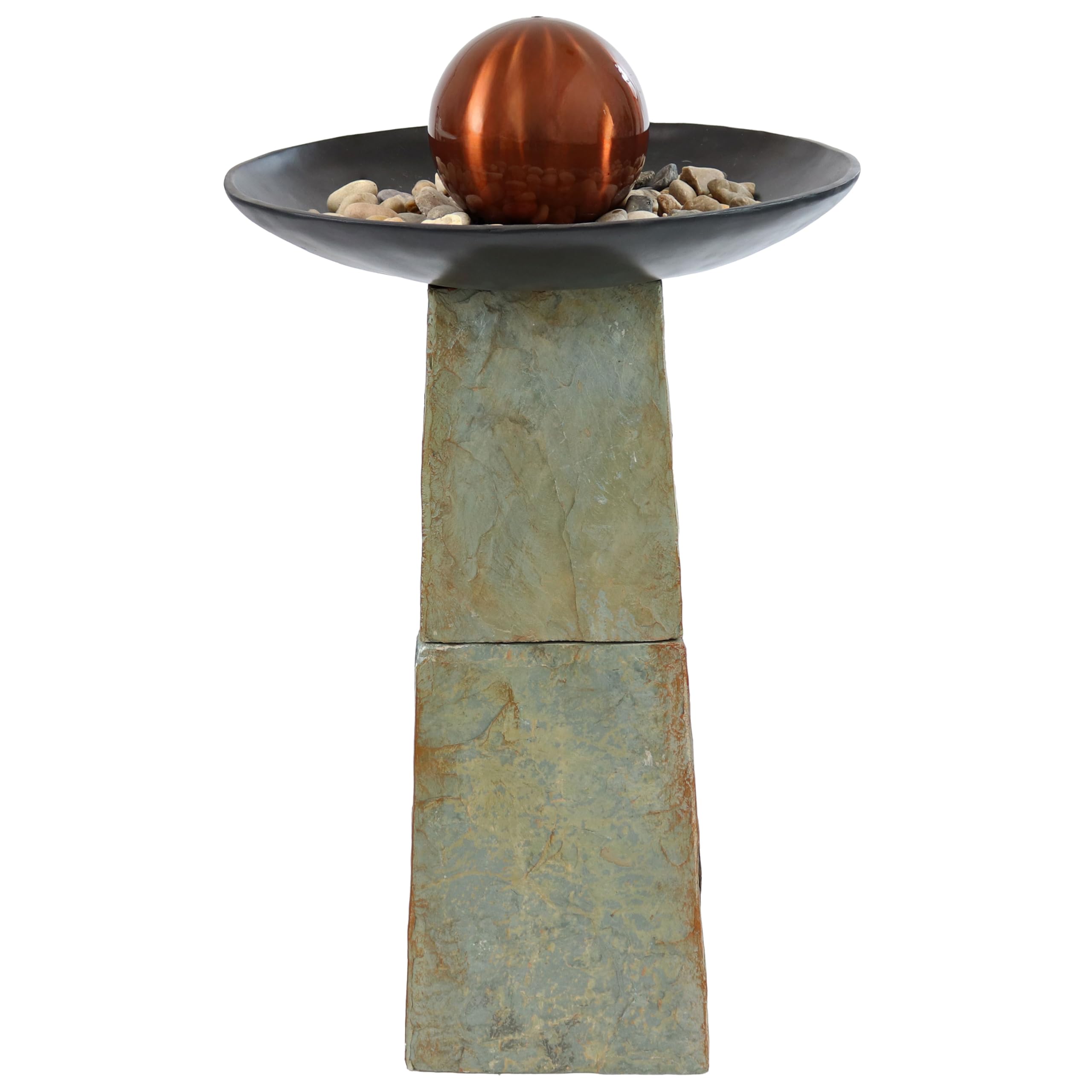 Freestanding Slate Outdoor Water Fountain - 38-Inch H - Modern Decorative Orb Top