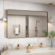 Silver Brushed Bathroom Mirror for Wall, Brushed Silver Metal Framed Bathroom