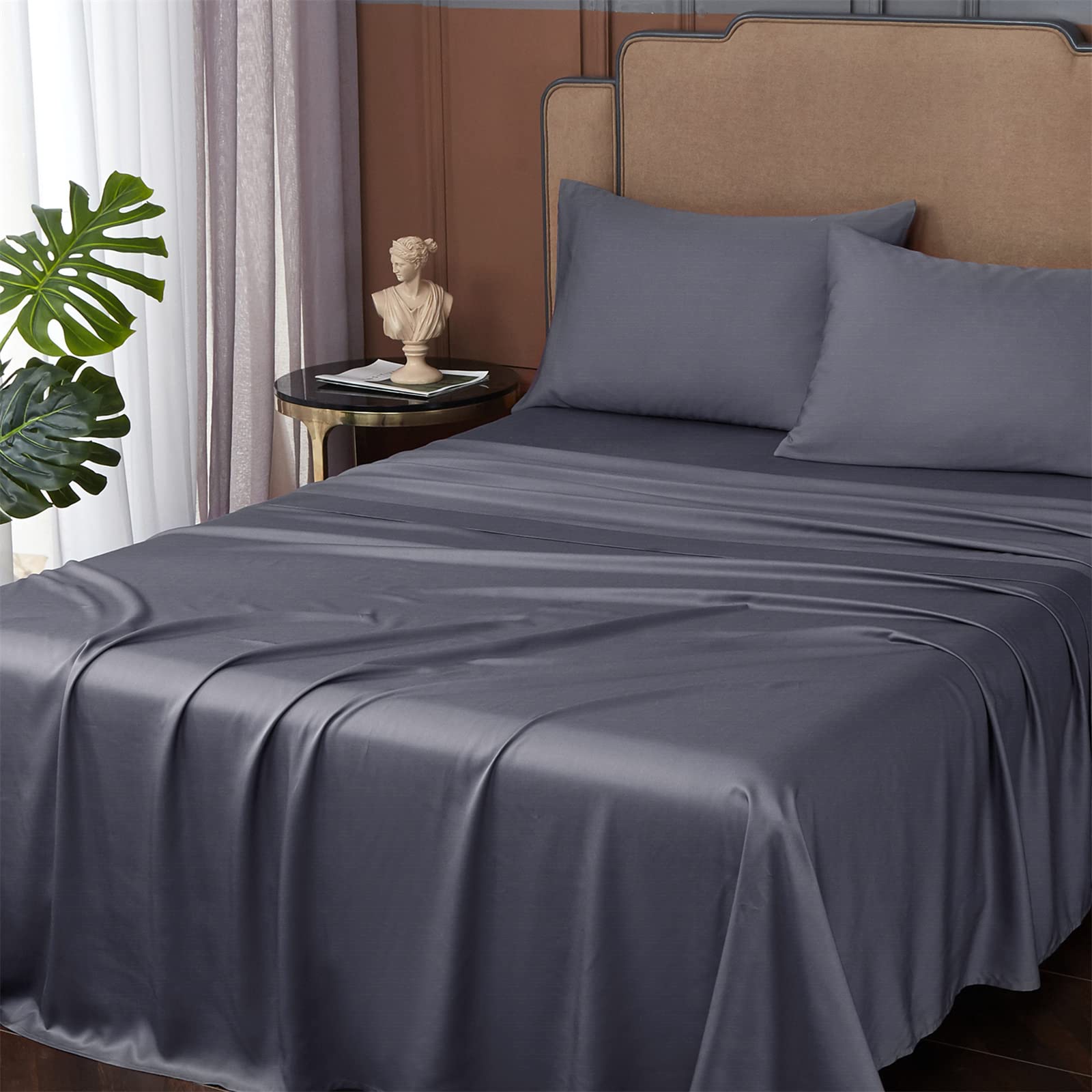 Deep Pocket Queen Sheets,Rayon Derived from Bamboo, Grey Bed Sheets Fits 18"-24"