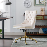 Office Chair Velvet Upholstered Tufted Button Chair with Golden Metal Base Adjustable Desk Chair