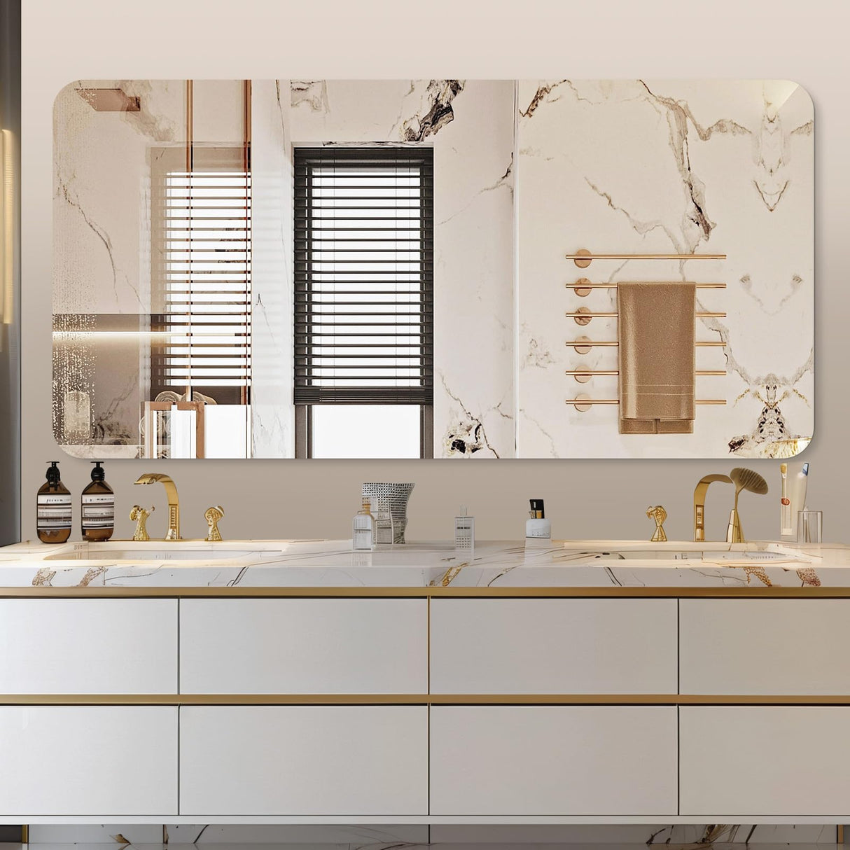 Frameless Bathroom Mirror, Rounded Corner Bathroom Vanity Mirror
