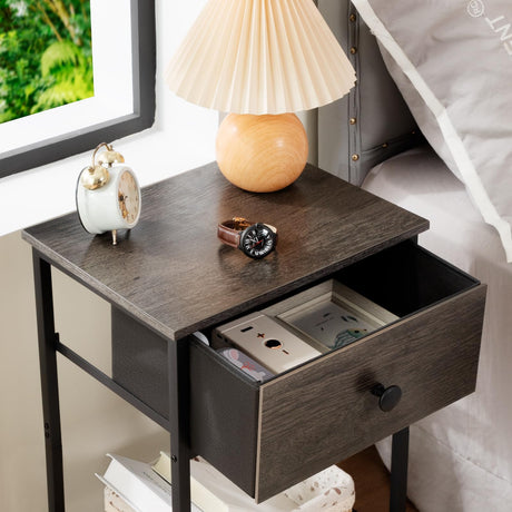 Night Stand Set 2, Nightstand with Fabric Drawer, Industrial End Tables Living Room