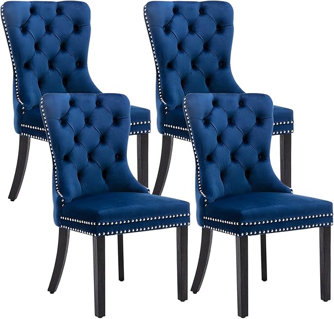 Eifizek Velvet Dining Chairs Set of 2, Tufted Dining Room Chairs with Nailhead Ring Pull Trim